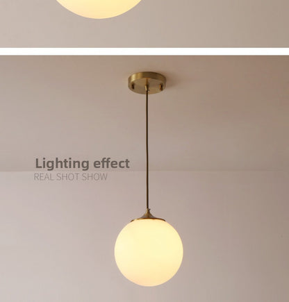Single Head Pendant Light All Copper Nordic Minimalist Dining Room Light Bar Counter Three Head Foyer Round Ball Brass Lighting Bedside Pendant Light