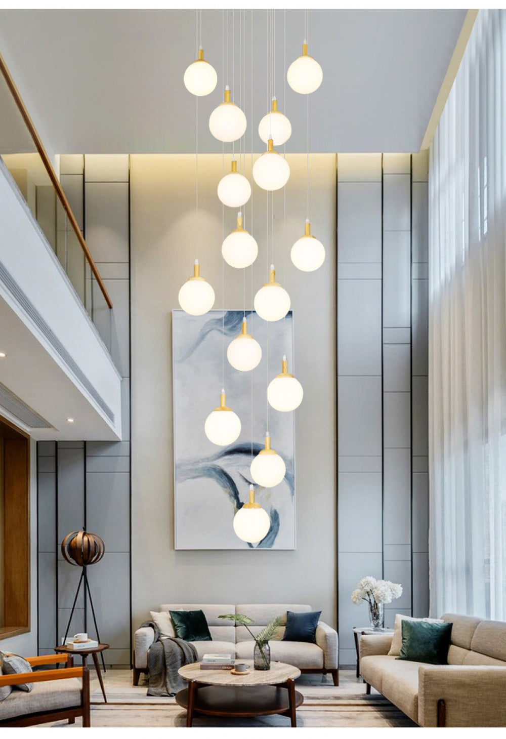 Modern Minimalist Duplex Staircase Long Pendant Light Nordic Creative Stairwell Villa Apartment Magic Bean Rotating Solid Wood Pendant Light