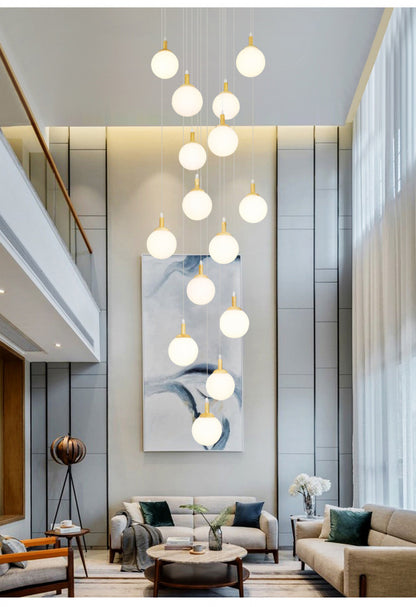 Modern Minimalist Duplex Staircase Long Pendant Light Nordic Creative Stairwell Villa Apartment Magic Bean Rotating Solid Wood Pendant Light