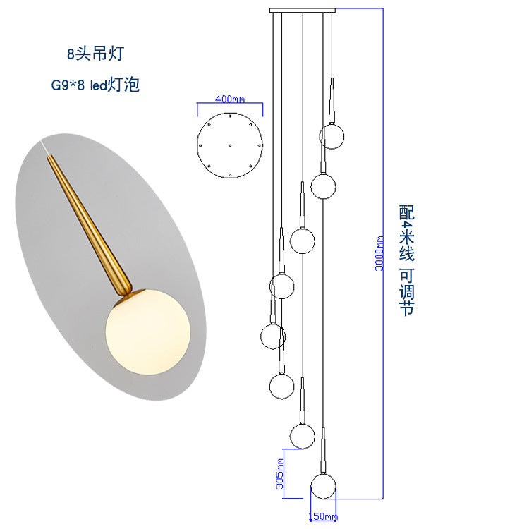 Staircase Chandelier for Duplex, Nordic Loft, Sloping Ceiling, Mezzanine, High Ceiling Villa, Mid-Level, Rotating Staircase, Long Chandelier
