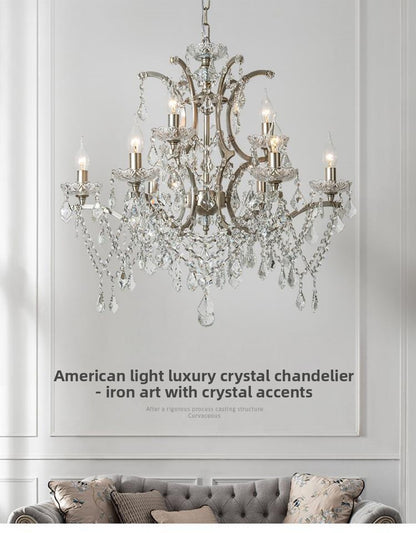 American Style Chandelier Light Luxury Living Room Dining Room Lamp Vintage French Palace Crystal Lamp European Style Villa Princess Room Bedroom Lamp