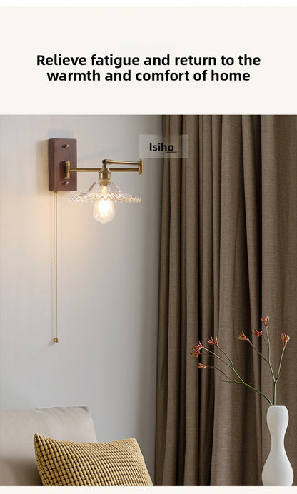 Nordic Japanese Style Bedroom Bedside Wall Lamp Copper Color Retro Simple Stair Aisle Lamp Living Room TV Background Wall Wall Lamp
