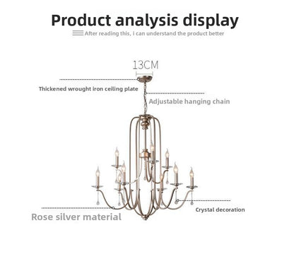 American Style Large Pendant Light for Living Room, Villa, Duplex, French Light Luxury American Iron Art Creative Crystal Homestay Restaurant Lighting