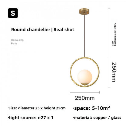 Nordic Style Restaurant Pendant Light Single Head Bedroom Bedside Lamp Bar Creative Personality Simple Modern All-Copper Lamp