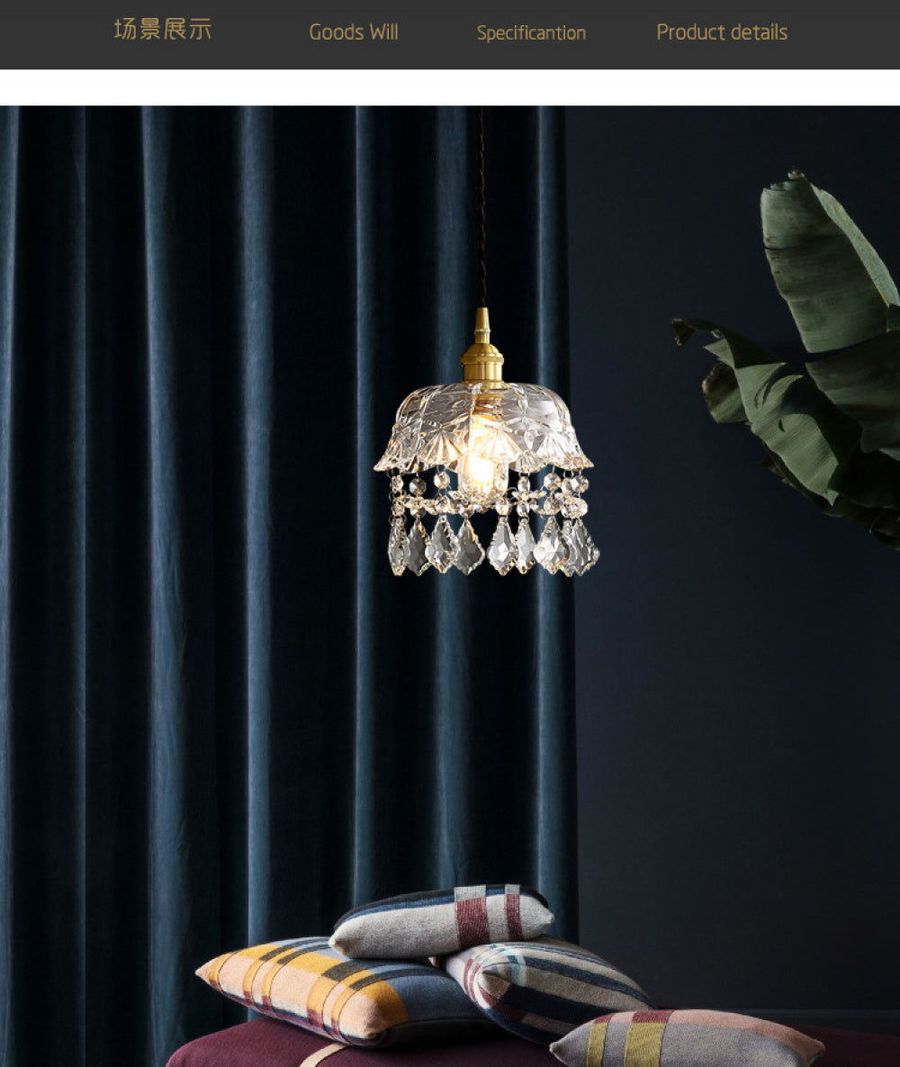 Nordic Light Luxury Brass Crystal Bar Pendant Light Simple Modern Bedside Crystal Lamp Hallway Entrance Corridor Light