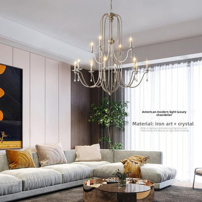 American Style Large Pendant Light for Living Room, Villa, Duplex, French Light Luxury American Iron Art Creative Crystal Homestay Restaurant Lighting