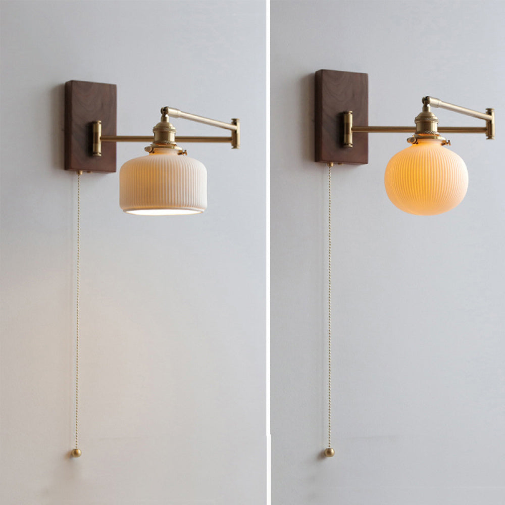 Cross-Border Retro Rotating Wall Lamp Japanese Style Bedside Bedroom Designer with Pull Cord Switch Left and Right Rotatable Long Arm Wall Lamp