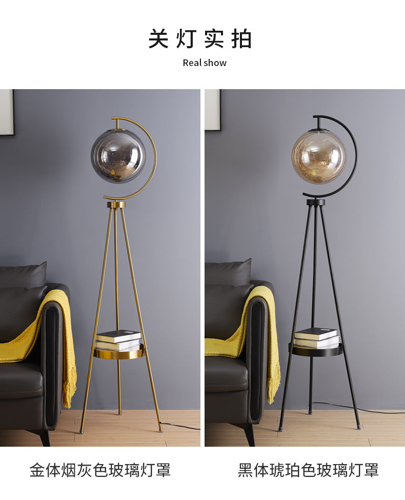 Nordic Light Luxury Floor Lamp for Living Room and Bedroom, Creative and Unique Glass Ball Tripod Standing Table Lamp