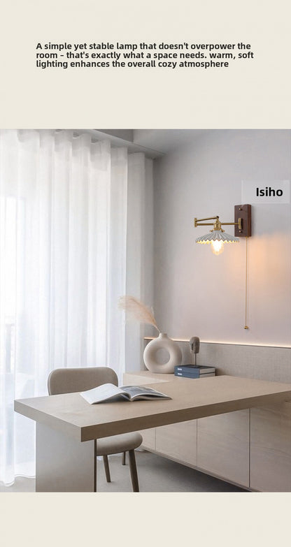 Nordic Japanese Style Bedroom Bedside Wall Lamp Copper Color Retro Simple Stair Aisle Lamp Living Room TV Background Wall Wall Lamp