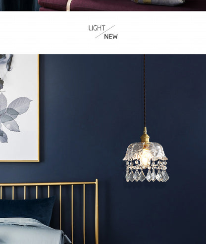 Nordic Light Luxury Brass Crystal Bar Pendant Light Simple Modern Bedside Crystal Lamp Hallway Entrance Corridor Light
