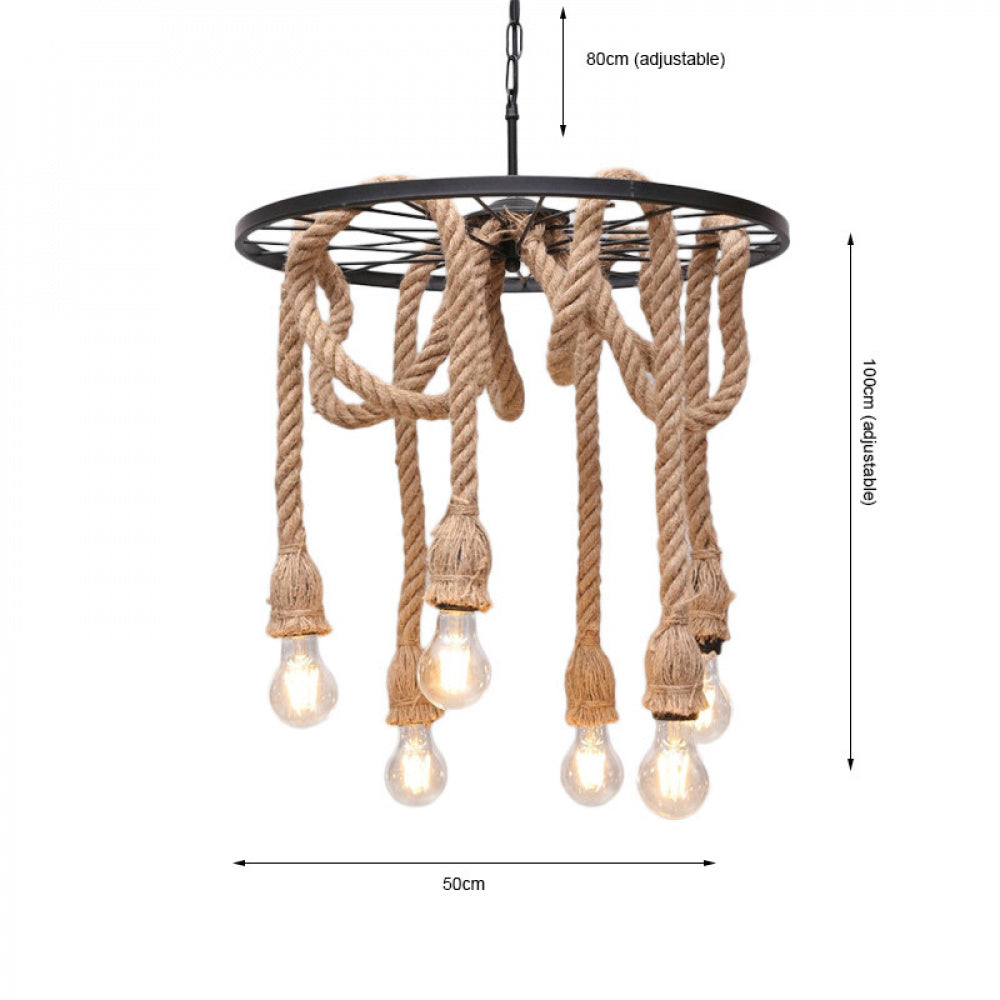 American Retro Living Room Dining Room Simple Modern Fashion Industrial Art Personality Bedroom Creative Hemp Rope Lighting Pendant Lamp
