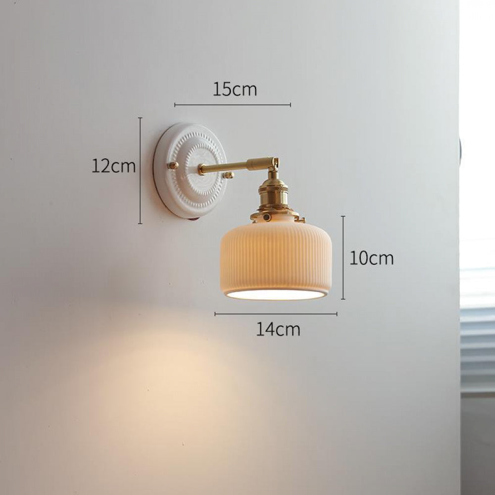 New Japanese pleated wall lamp bedroom bedside Nordic homestay living room background wall designer full copper lamp