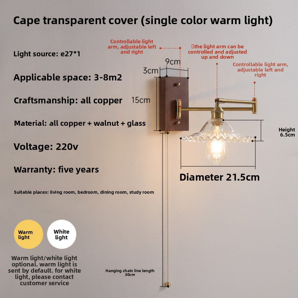 Nordic Japanese Style Bedroom Bedside Wall Lamp Copper Color Retro Simple Stair Aisle Lamp Living Room TV Background Wall Wall Lamp