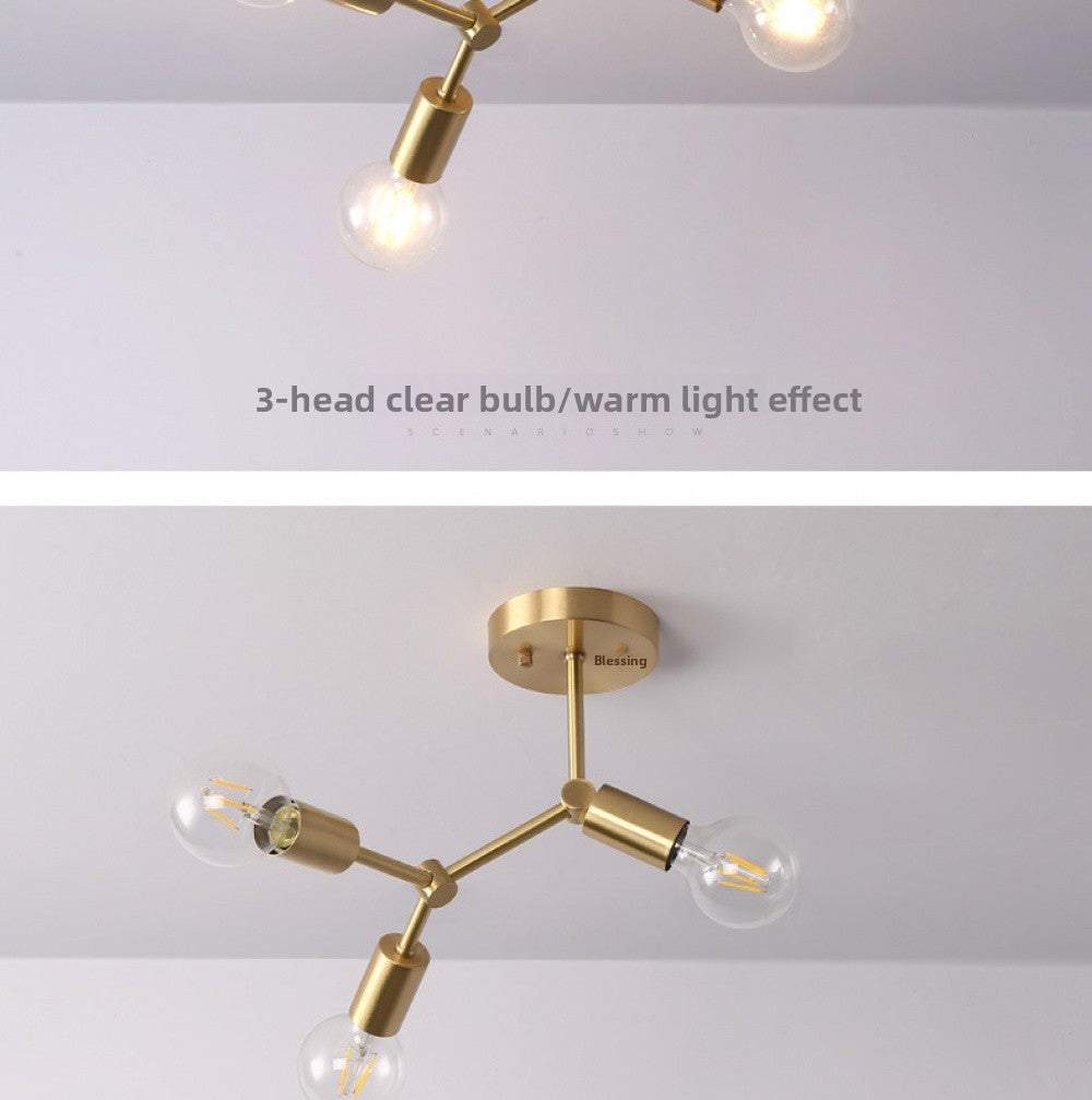 Brass Ceiling Light Creative Personality Nordic Postmodern Minimalist Dining Room Hallway Corridor Foyer Full Copper Bedroom Lighting