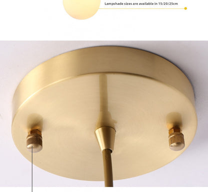 Single Head Pendant Light All Copper Nordic Minimalist Dining Room Light Bar Counter Three Head Foyer Round Ball Brass Lighting Bedside Pendant Light