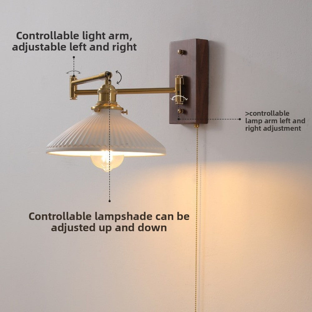Nordic Japanese Style Bedroom Bedside Wall Lamp Copper Color Retro Simple Stair Aisle Lamp Living Room TV Background Wall Wall Lamp