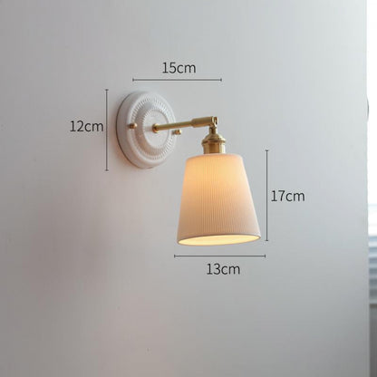 New Japanese pleated wall lamp bedroom bedside Nordic homestay living room background wall designer full copper lamp