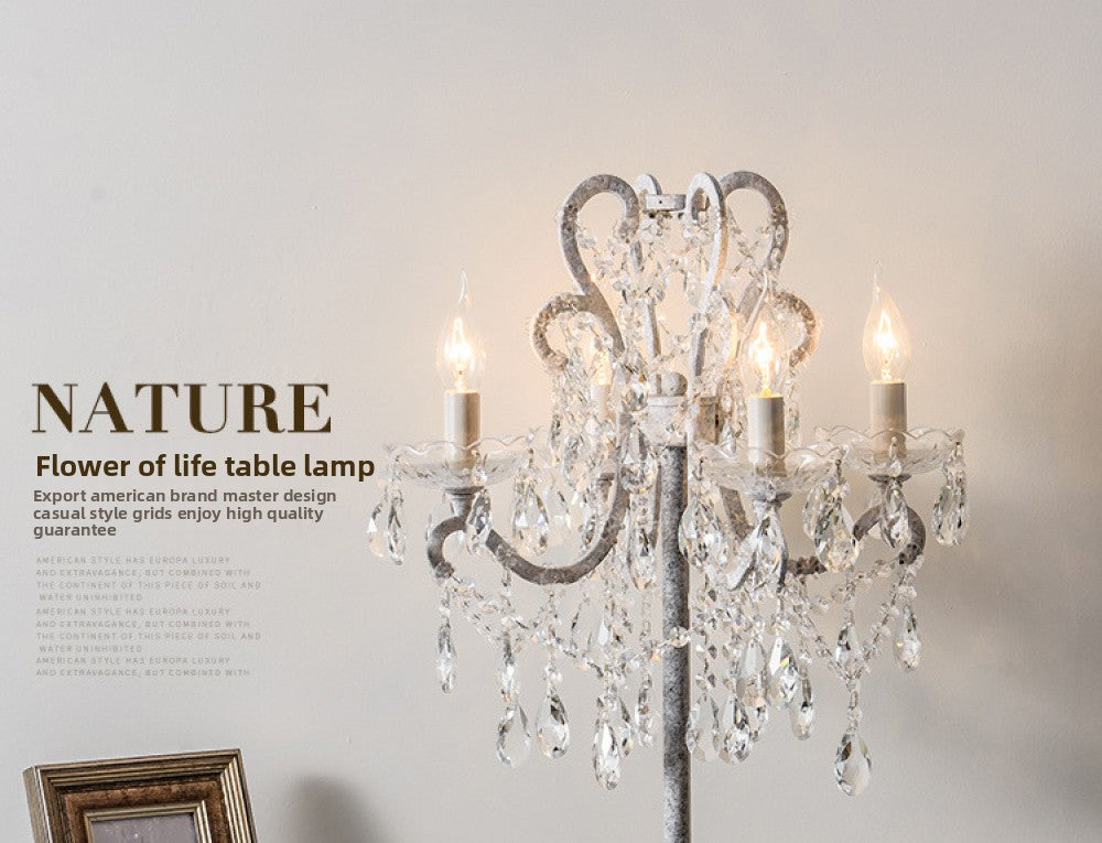 American Country Style Table Lamp Living Room Standing Crystal Table Lamp Creative Retro White French Simple Study Bedroom Bedside Lamp