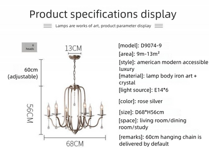 American Style Large Pendant Light for Living Room, Villa, Duplex, French Light Luxury American Iron Art Creative Crystal Homestay Restaurant Lighting