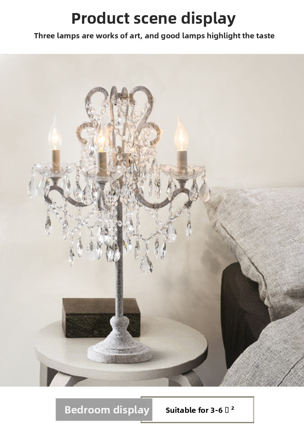 American Country Style Table Lamp Living Room Standing Crystal Table Lamp Creative Retro White French Simple Study Bedroom Bedside Lamp