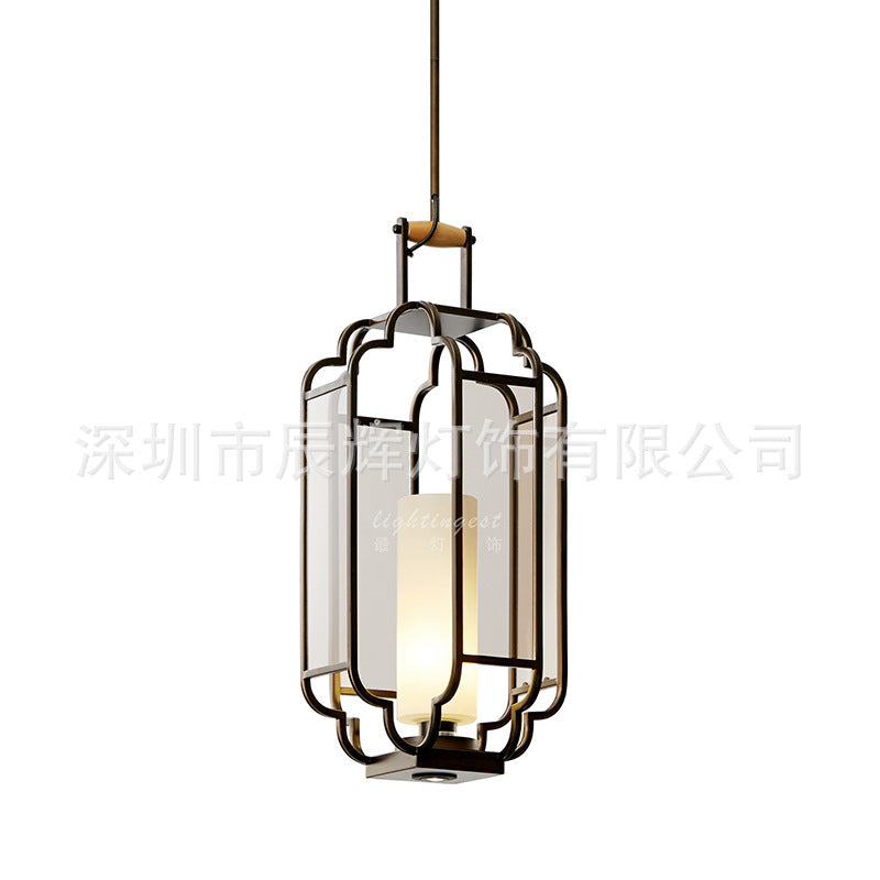 Modern New Chinese Classical Lantern Chandelier Entrance Restaurant Glass Iron Chandelier Tea Restaurant Chandelier