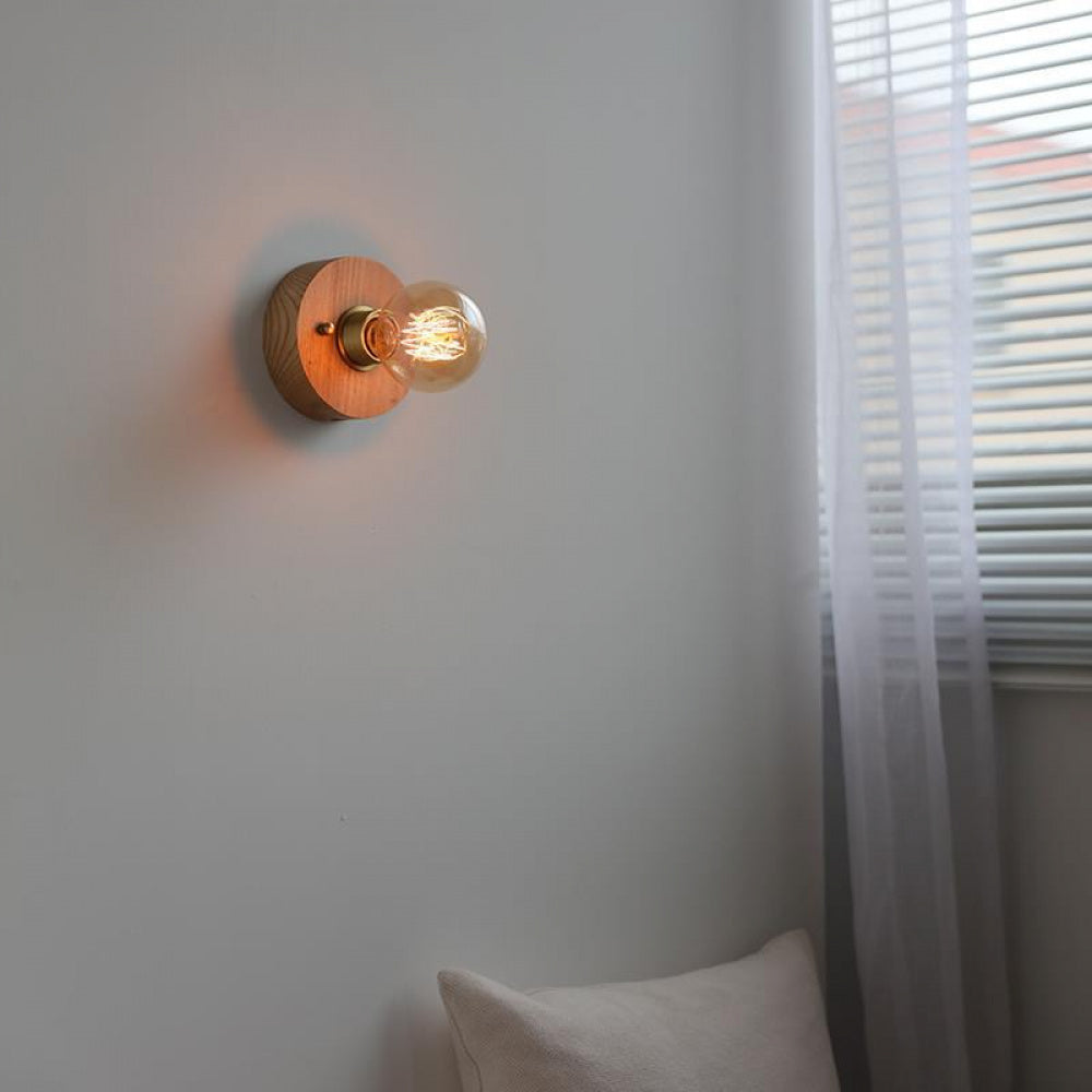 New Japanese Style White Wax Wood Wall Lamp Natural Wood Bedroom Bedside Shop Window Designer Self-contained Pull Switch Wall Lamp