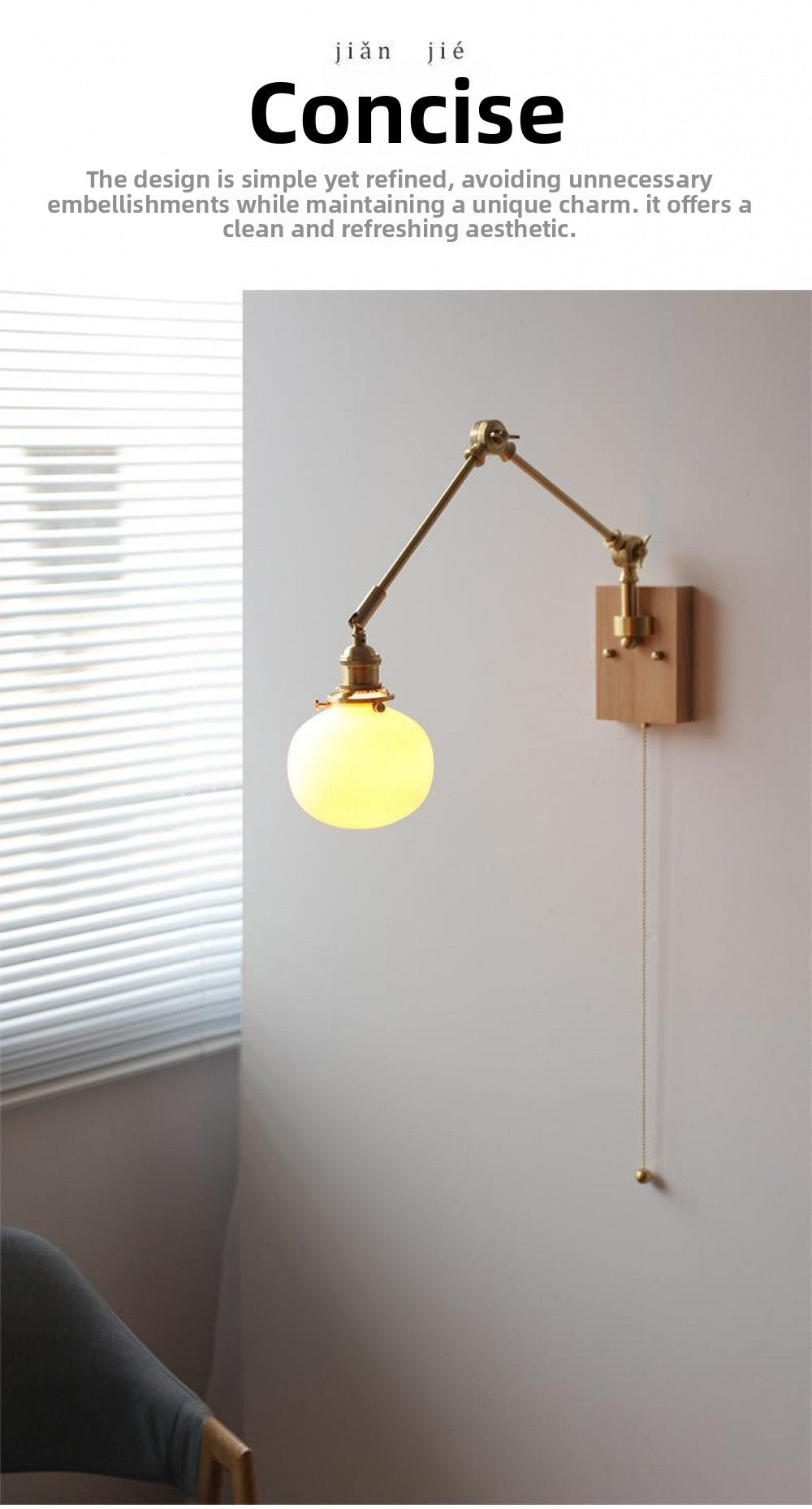 Japanese Ceramic Wall Lamp Nordic Study Bedroom Bedside Lamp Natural Wood with Pull Switch Left-Right Rotating Lamp
