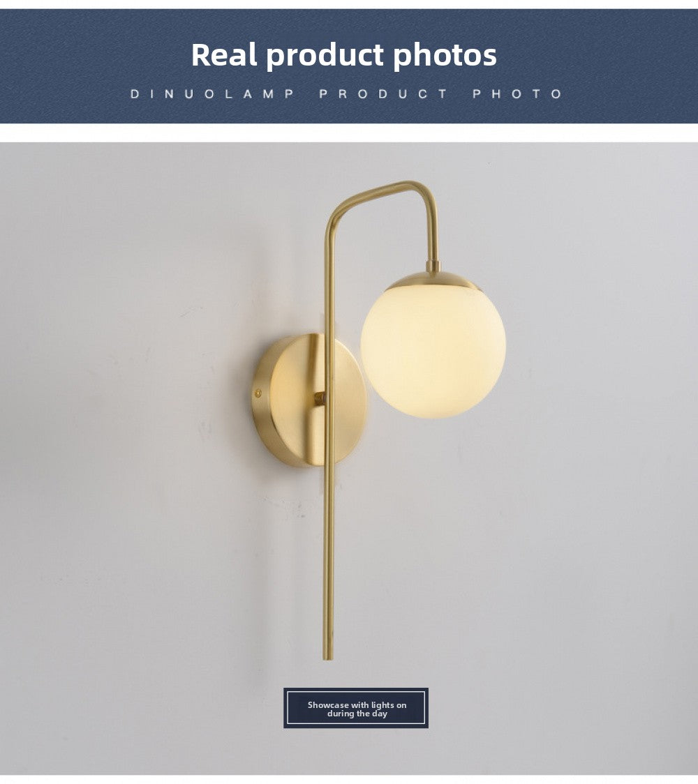 All-Copper Wall Lamp Nordic Creative Personality Bedroom Bedside Lamp Rotating Staircase Corridor Living Room Background Wall Decorative Wall Lamp