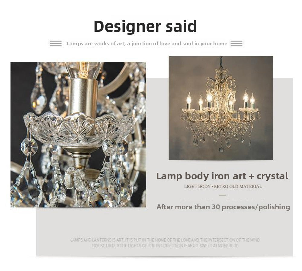 American Style Chandelier Light Luxury Living Room Dining Room Lamp Vintage French Palace Crystal Lamp European Style Villa Princess Room Bedroom Lamp