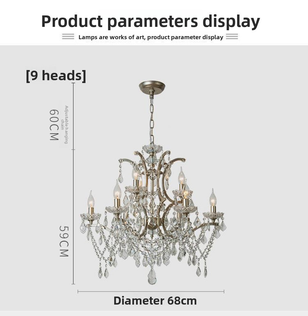 American Style Chandelier Light Luxury Living Room Dining Room Lamp Vintage French Palace Crystal Lamp European Style Villa Princess Room Bedroom Lamp