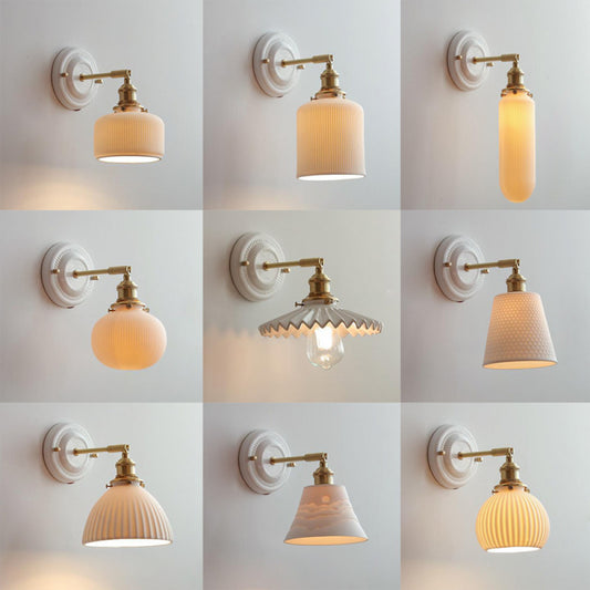 New Japanese pleated wall lamp bedroom bedside Nordic homestay living room background wall designer full copper lamp