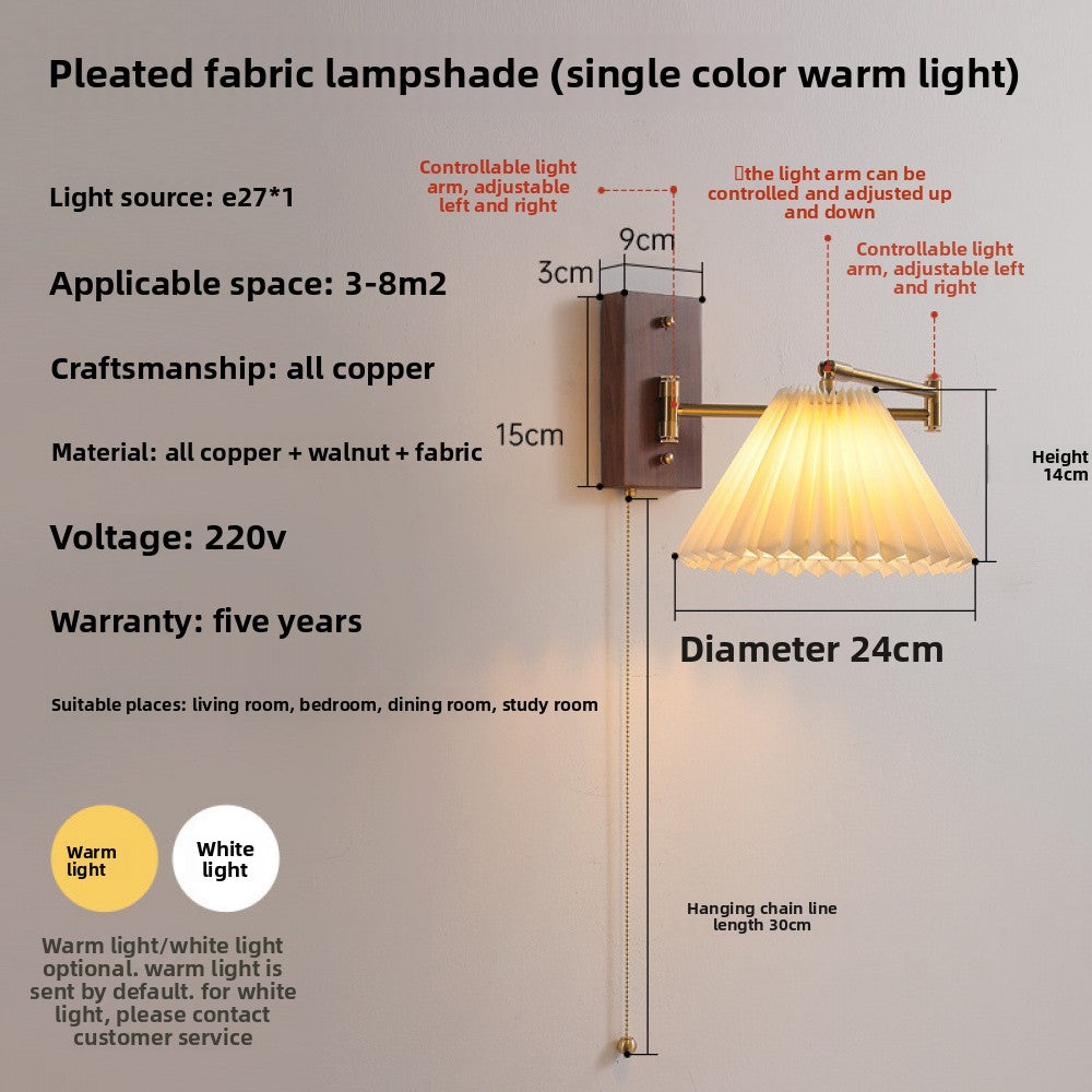 Nordic Japanese Style Bedroom Bedside Wall Lamp Copper Color Retro Simple Stair Aisle Lamp Living Room TV Background Wall Wall Lamp