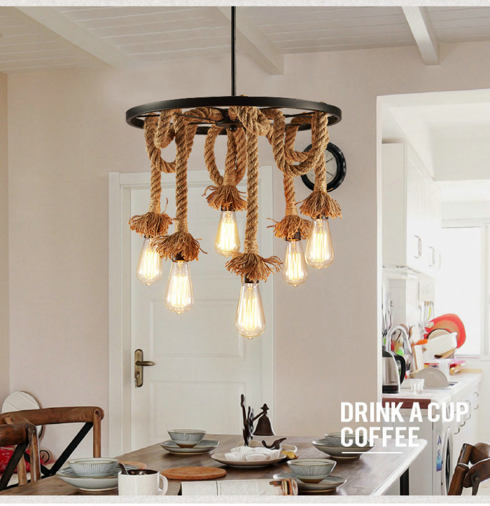 American Retro Living Room Dining Room Simple Modern Fashion Industrial Art Personality Bedroom Creative Hemp Rope Lighting Pendant Lamp
