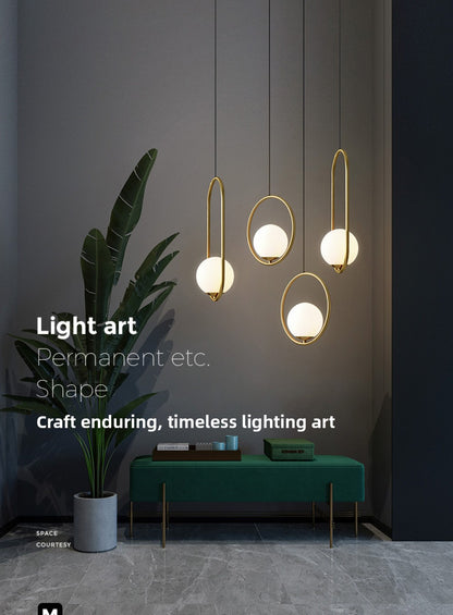 Nordic Style Restaurant Pendant Light Single Head Bedroom Bedside Lamp Bar Creative Personality Simple Modern All-Copper Lamp