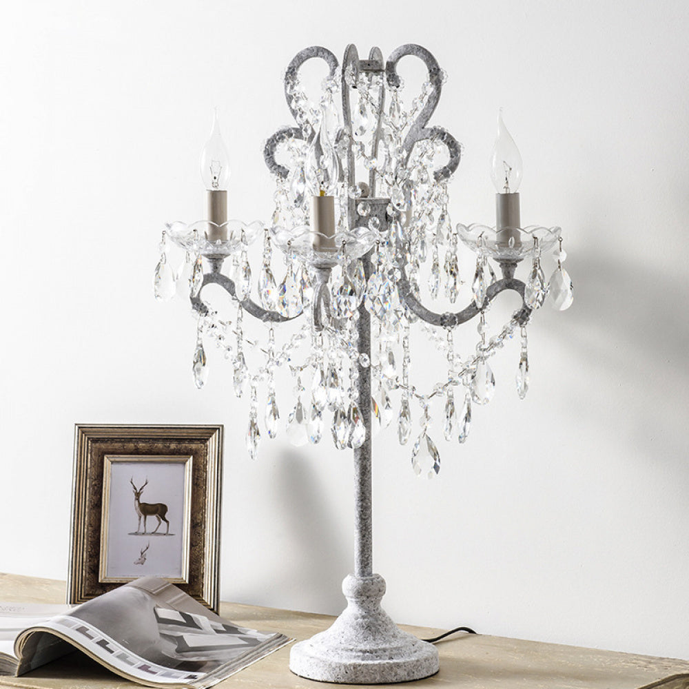 American Country Style Table Lamp Living Room Standing Crystal Table Lamp Creative Retro White French Simple Study Bedroom Bedside Lamp