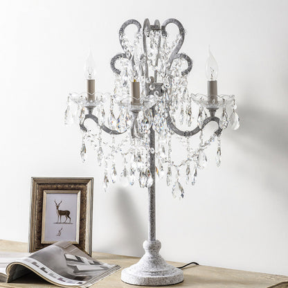 American Country Style Table Lamp Living Room Standing Crystal Table Lamp Creative Retro White French Simple Study Bedroom Bedside Lamp