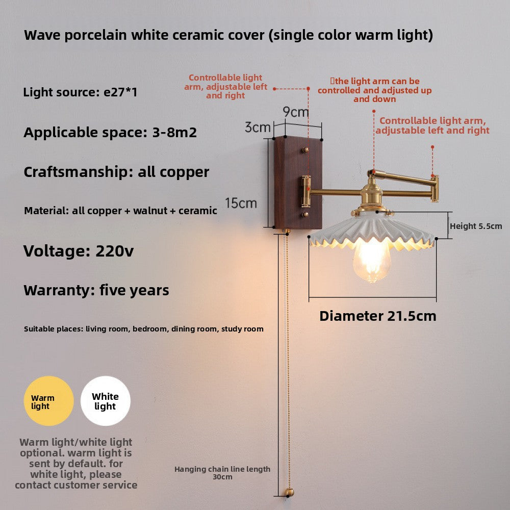 Nordic Japanese Style Bedroom Bedside Wall Lamp Copper Color Retro Simple Stair Aisle Lamp Living Room TV Background Wall Wall Lamp