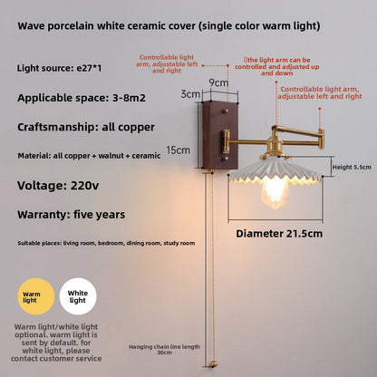 Nordic Japanese Style Bedroom Bedside Wall Lamp Copper Color Retro Simple Stair Aisle Lamp Living Room TV Background Wall Wall Lamp