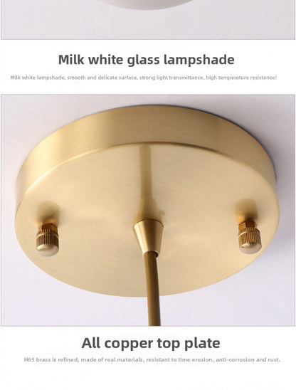 Single Head Pendant Light All Copper Nordic Minimalist Dining Room Light Bar Counter Three Head Foyer Round Ball Brass Lighting Bedside Pendant Light