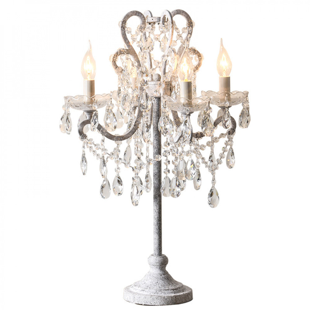 American Country Style Table Lamp Living Room Standing Crystal Table Lamp Creative Retro White French Simple Study Bedroom Bedside Lamp