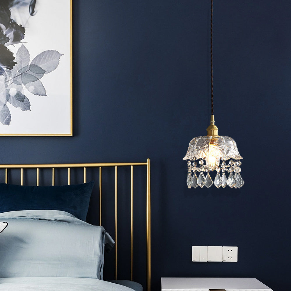 Nordic Light Luxury Brass Crystal Bar Pendant Light Simple Modern Bedside Crystal Lamp Hallway Entrance Corridor Light