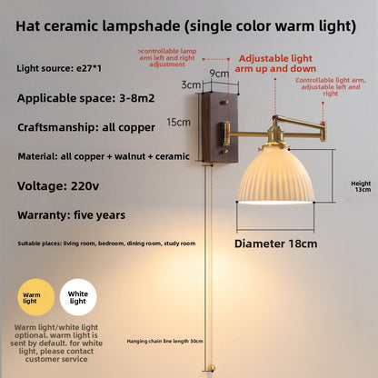 Nordic Japanese Style Bedroom Bedside Wall Lamp Copper Color Retro Simple Stair Aisle Lamp Living Room TV Background Wall Wall Lamp