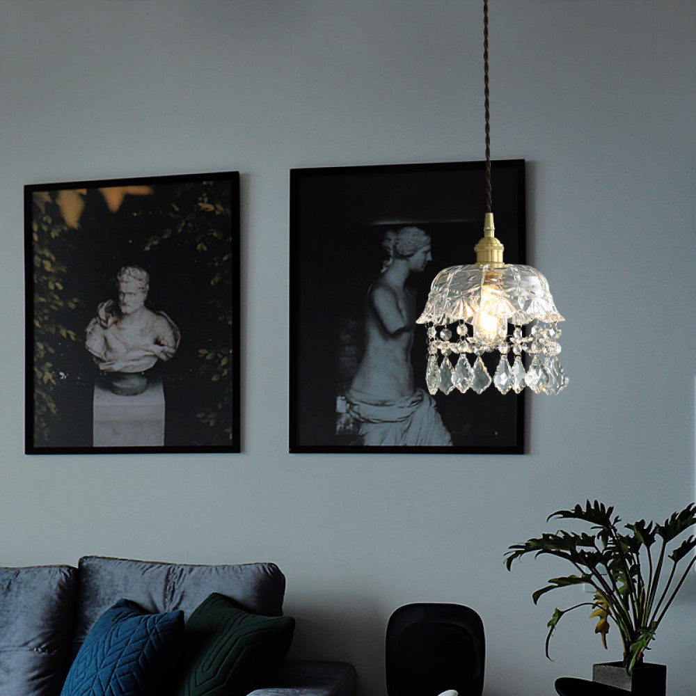 Nordic Light Luxury Brass Crystal Bar Pendant Light Simple Modern Bedside Crystal Lamp Hallway Entrance Corridor Light