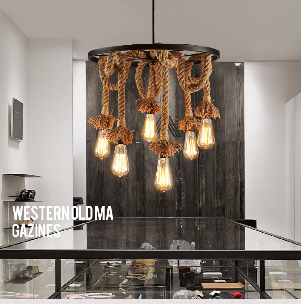 American Retro Living Room Dining Room Simple Modern Fashion Industrial Art Personality Bedroom Creative Hemp Rope Lighting Pendant Lamp