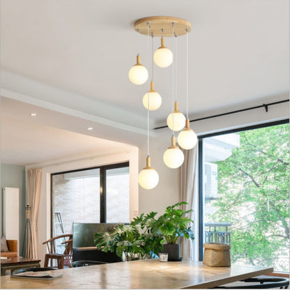 Modern Minimalist Duplex Staircase Long Pendant Light Nordic Creative Stairwell Villa Apartment Magic Bean Rotating Solid Wood Pendant Light