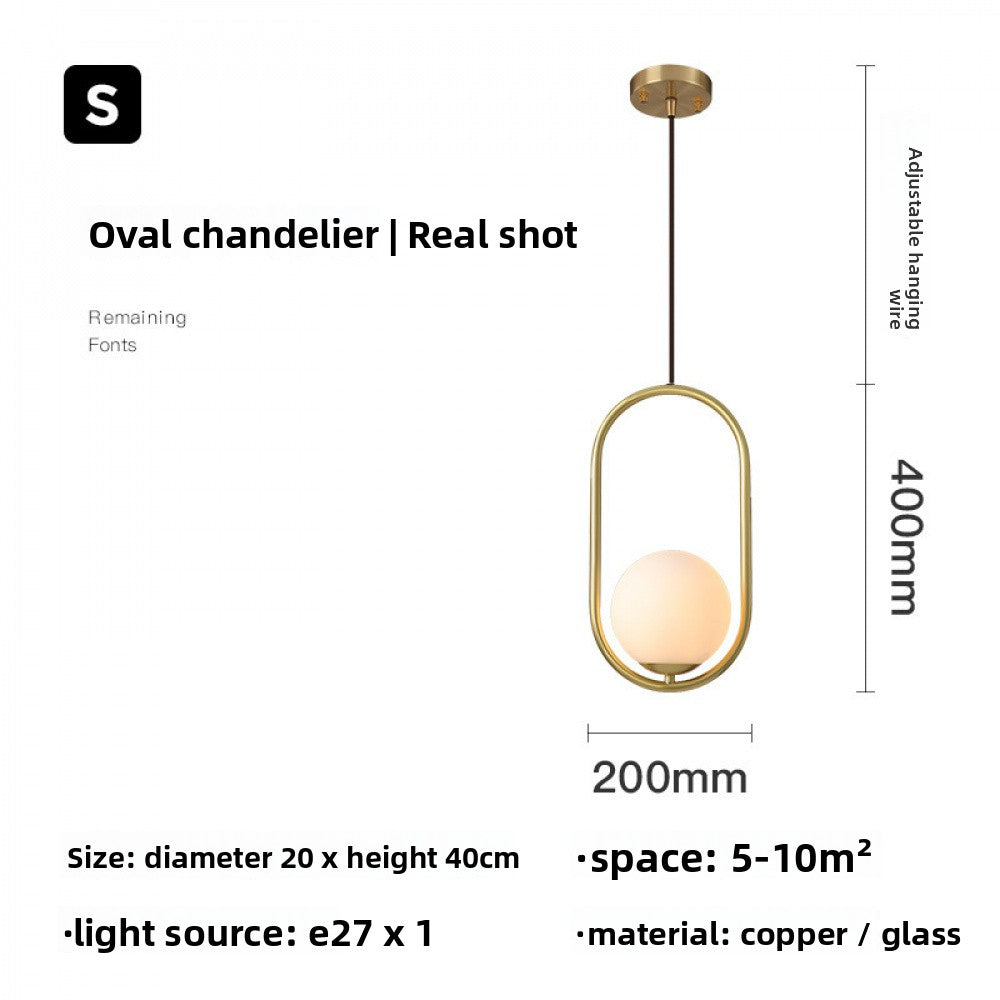 Nordic Style Restaurant Pendant Light Single Head Bedroom Bedside Lamp Bar Creative Personality Simple Modern All-Copper Lamp