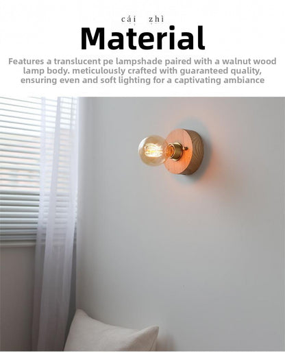 New Japanese Style White Wax Wood Wall Lamp Natural Wood Bedroom Bedside Shop Window Designer Self-contained Pull Switch Wall Lamp