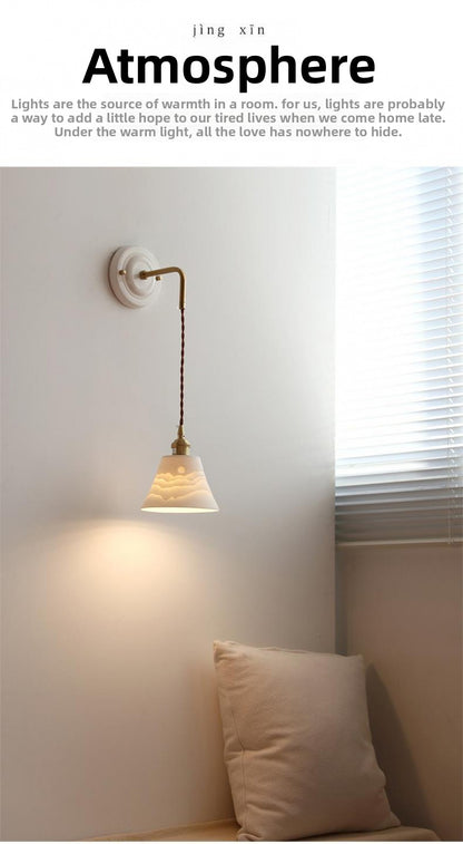 New Japanese Style Ceramic Wall Lamp Ceramic Base Bedroom Bedside Background Wall Designer Homestay Window Hanging Wall Light Fixture