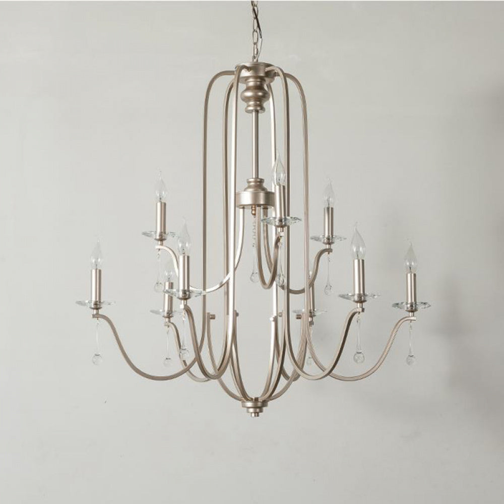 American Style Large Pendant Light for Living Room, Villa, Duplex, French Light Luxury American Iron Art Creative Crystal Homestay Restaurant Lighting