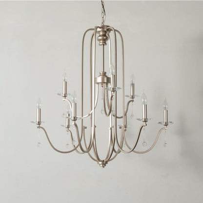 American Style Large Pendant Light for Living Room, Villa, Duplex, French Light Luxury American Iron Art Creative Crystal Homestay Restaurant Lighting